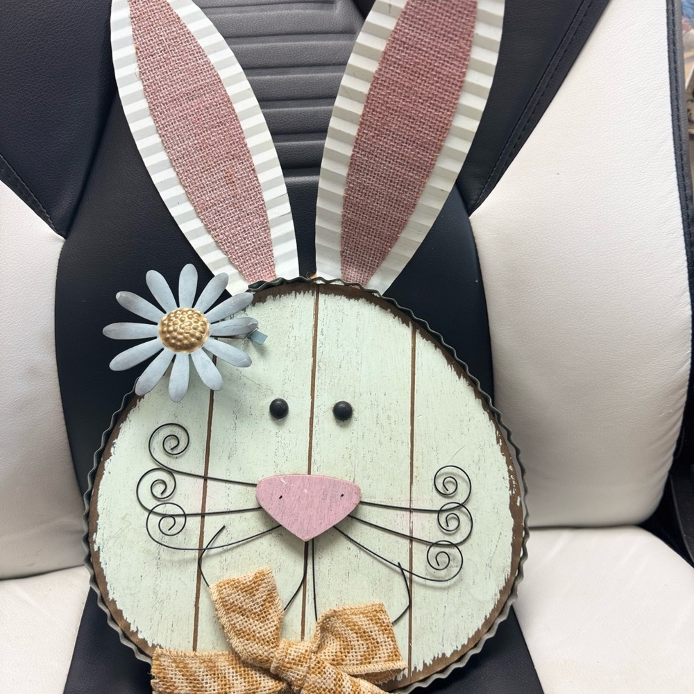 Easter Bunny Wall Decor with Bow and Flower
